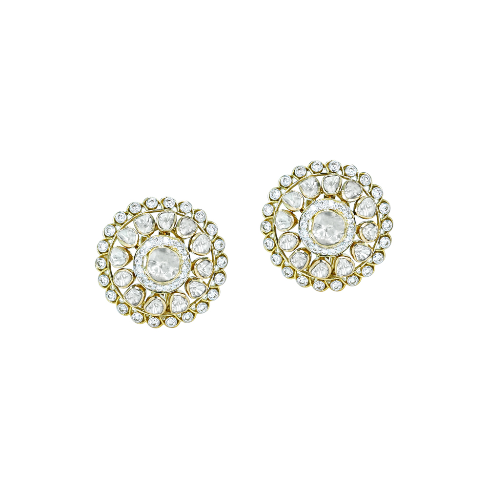 Circular Polki Stud Earrings with Intricate Halo